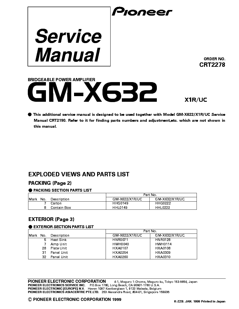 PIONEER GM-X632 PARTS service manual (1st page)