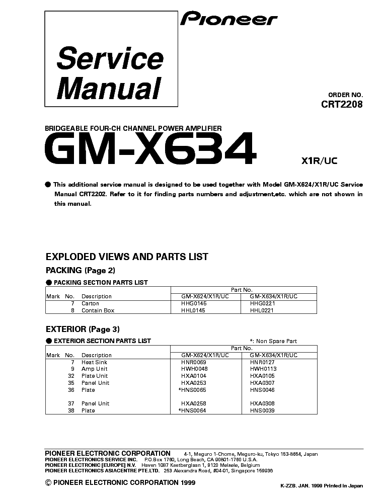 PIONEER GM-X634 PARTS service manual (1st page)