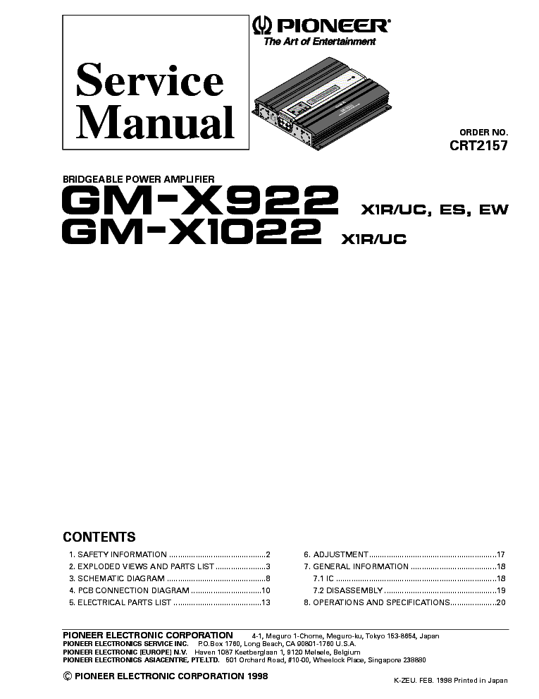 PIONEER GM-X922 GM-X1022 service manual (1st page)