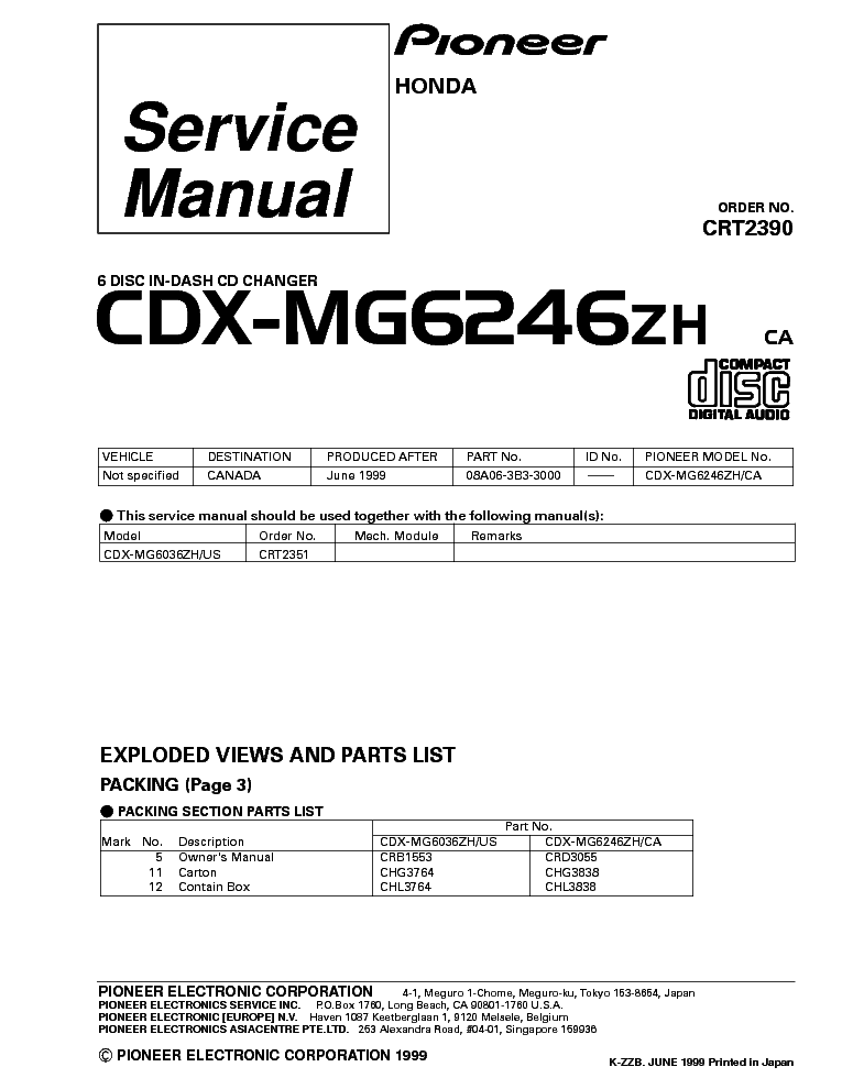 PIONEER HONDA CDX-MG6246-CRT2390 service manual (1st page)