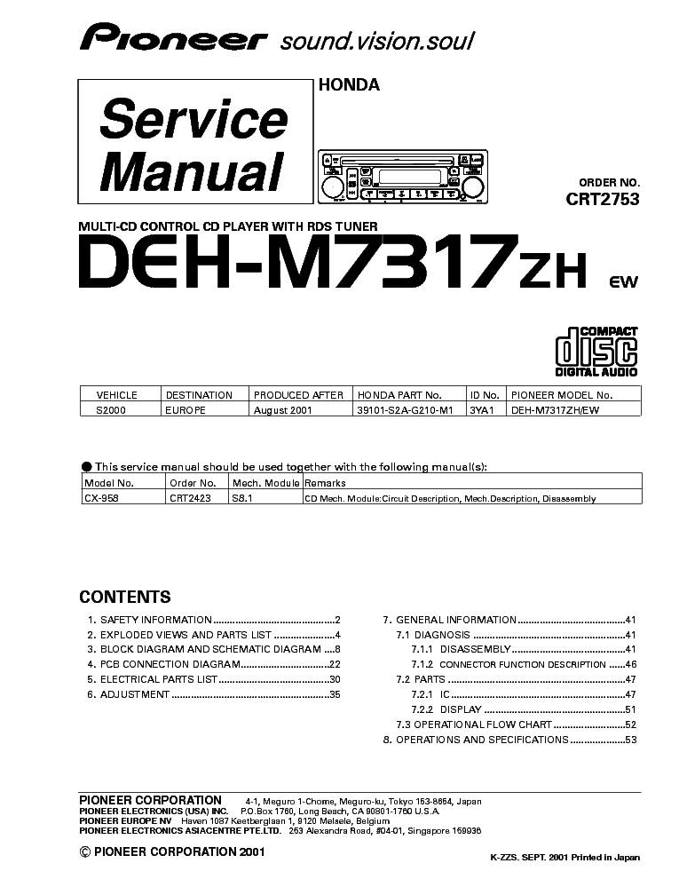 PIONEER HONDA DEH-M7317-CRT2753 service manual (1st page)