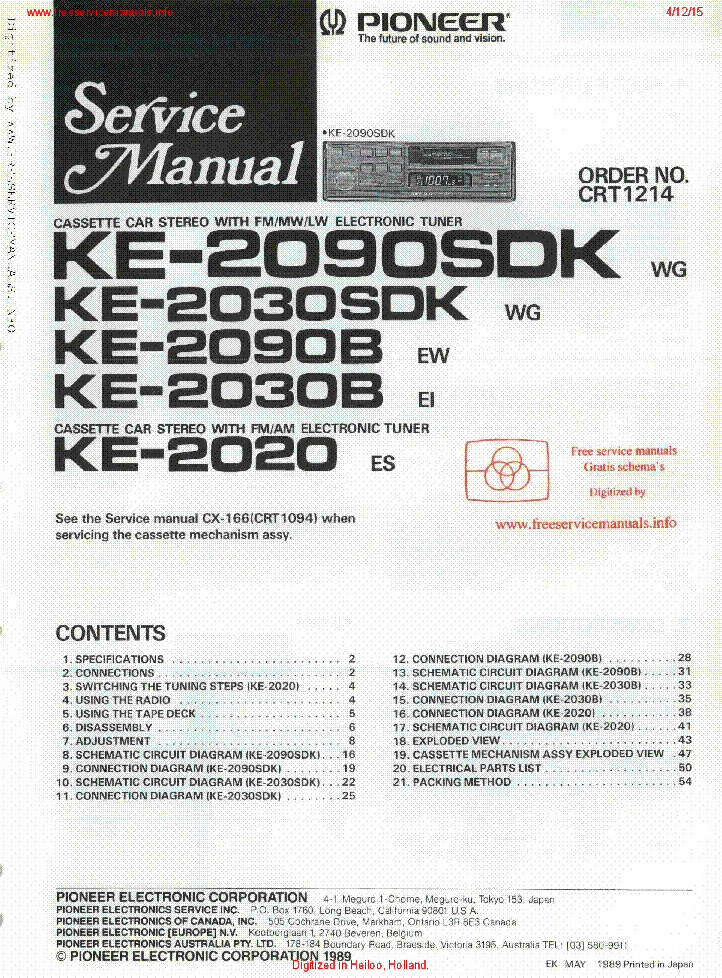 PIONEER KE-2090SDK KE-2030 KE-2020 CRT1214 service manual (1st page)