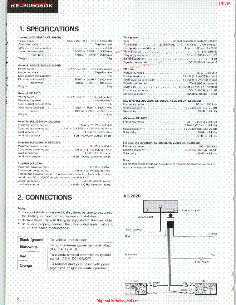 PIONEER KE-2090SDK KE-2030 KE-2020 CRT1214 service manual (2nd page)