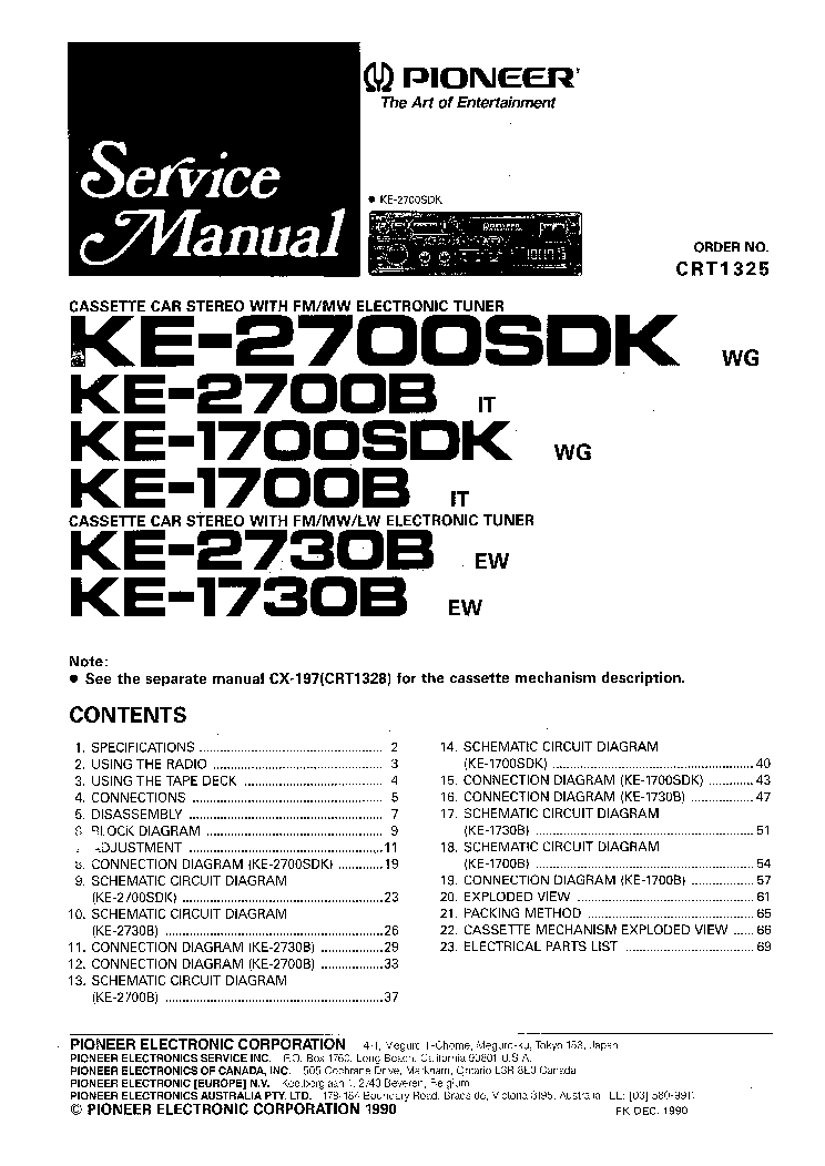 PIONEER KE-2700SDK KE-1700SDK KE-2730B KE-1730B service manual (1st page)