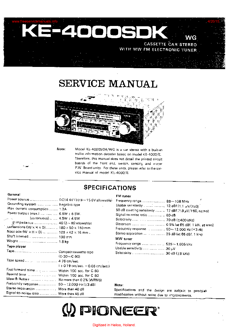 PIONEER KE-4000SDK service manual (1st page)