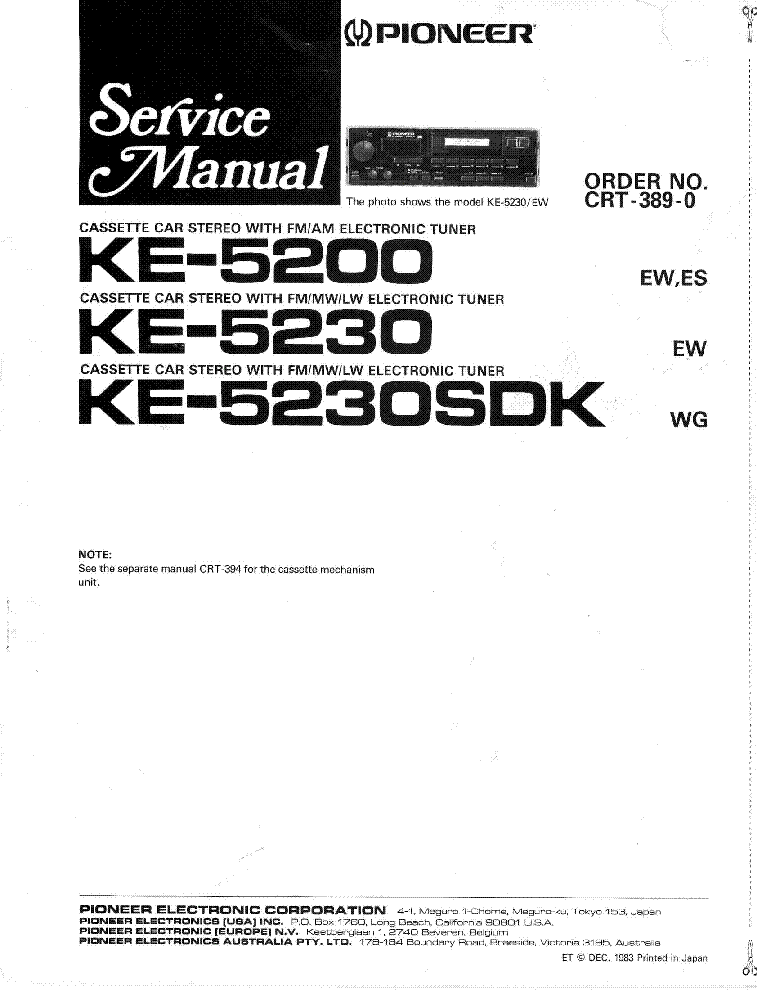 PIONEER KE-5200 KE-5230-SDK SM service manual (1st page)