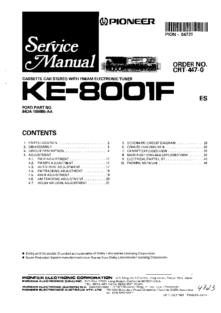 PIONEER KE-8001F CRT4470 service manual (1st page)