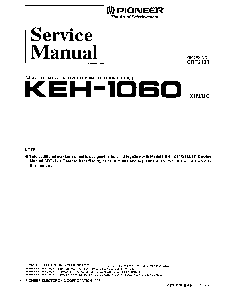 PIONEER KEH-1060 PARTS service manual (1st page)