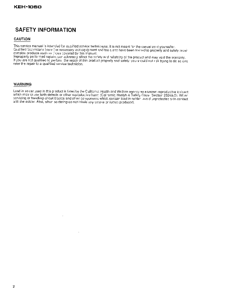 PIONEER KEH-1060 PARTS service manual (2nd page)