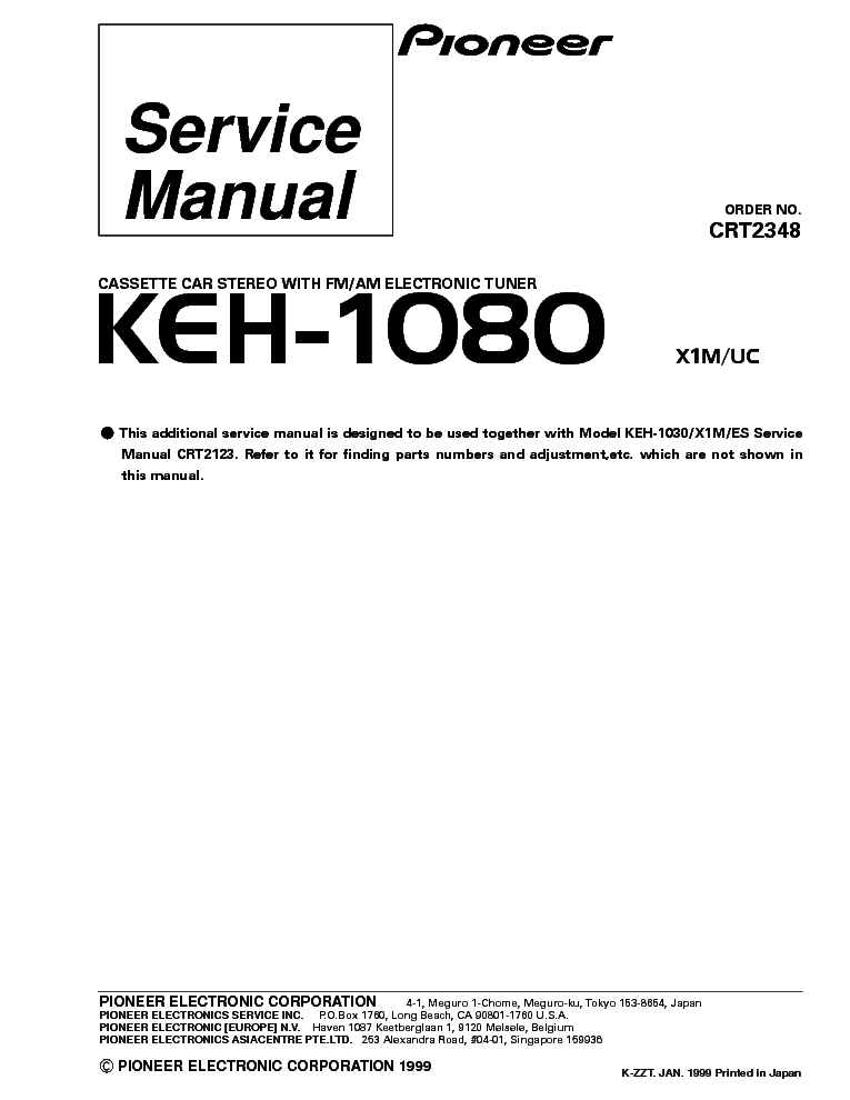 PIONEER KEH-1080 PARTS service manual (1st page)