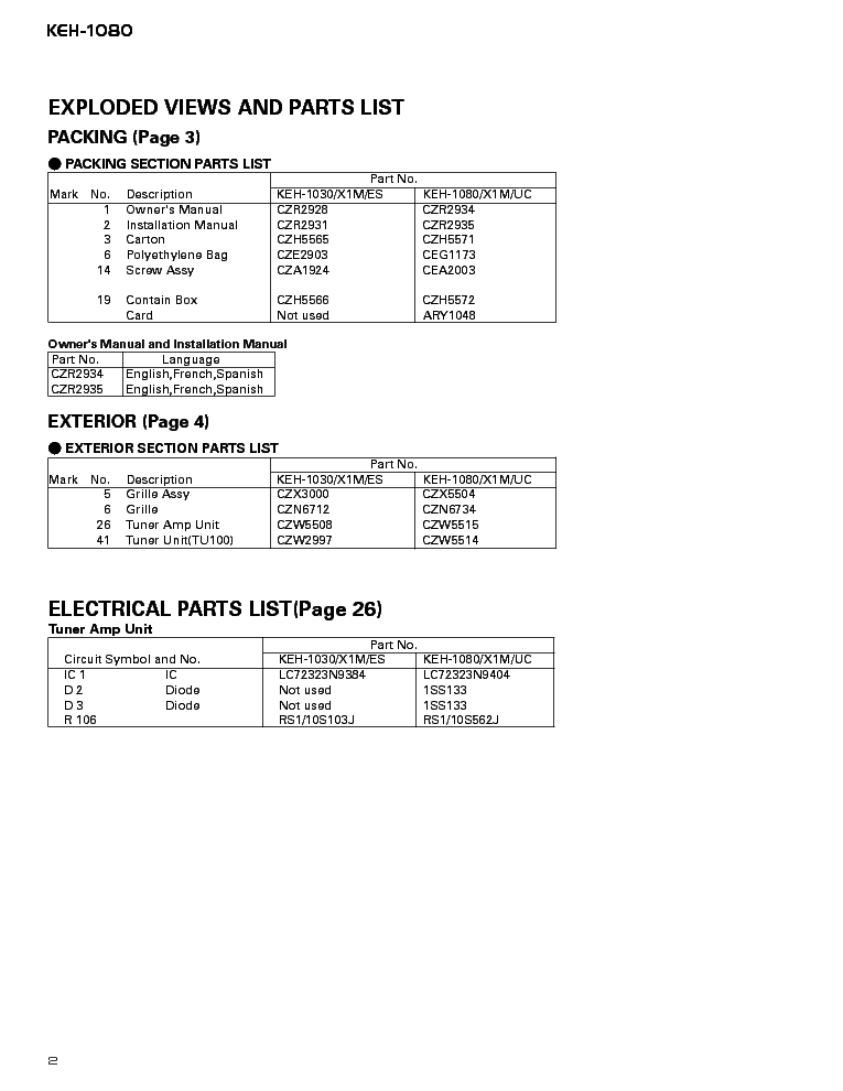 PIONEER KEH-1080 PARTS service manual (2nd page)