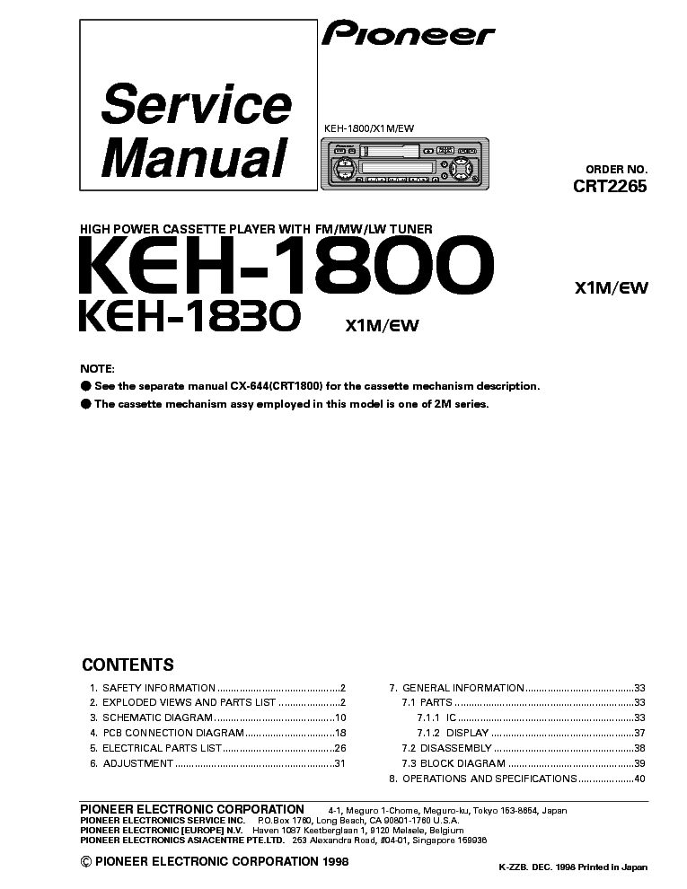 PIONEER KEH-1800-1830 service manual (1st page)