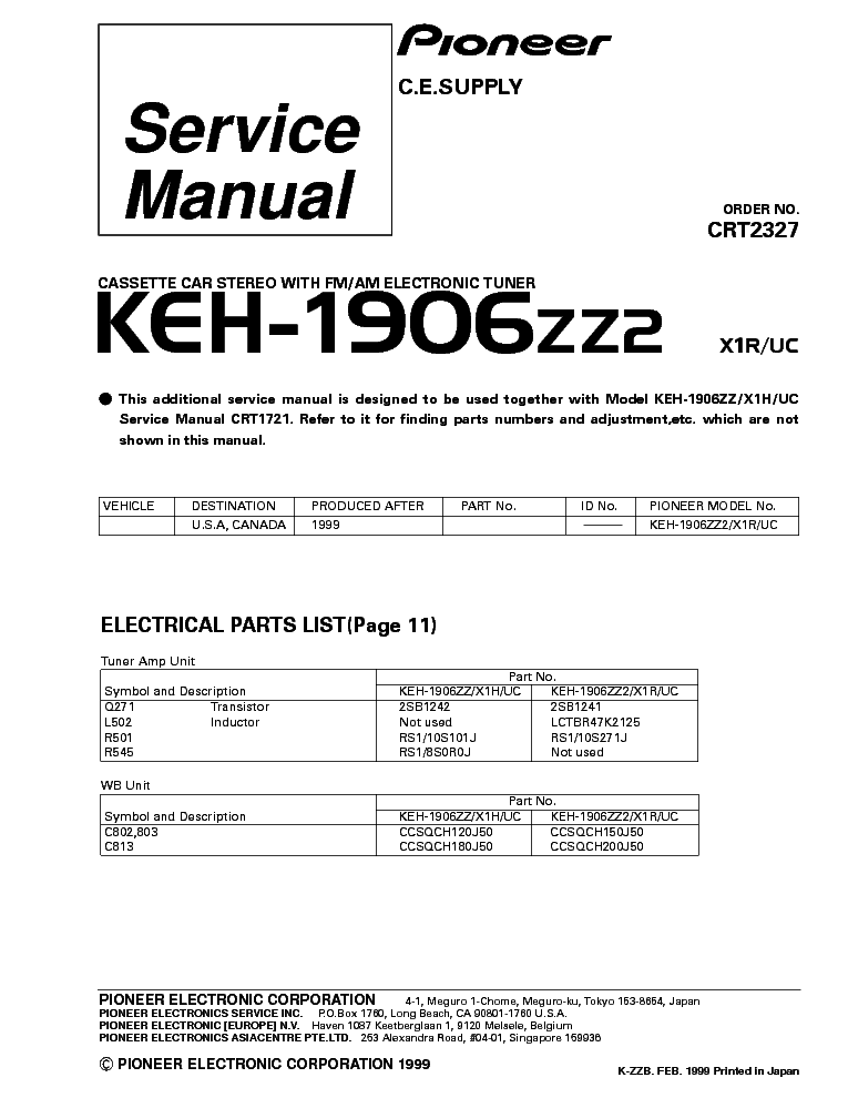 PIONEER KEH-1906ZZ2 service manual (1st page)