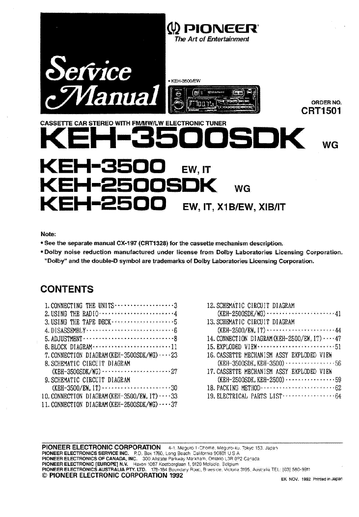 PIONEER KEH-2500-SDK KEH-3500-SDK SM CRT1501 service manual (1st page)