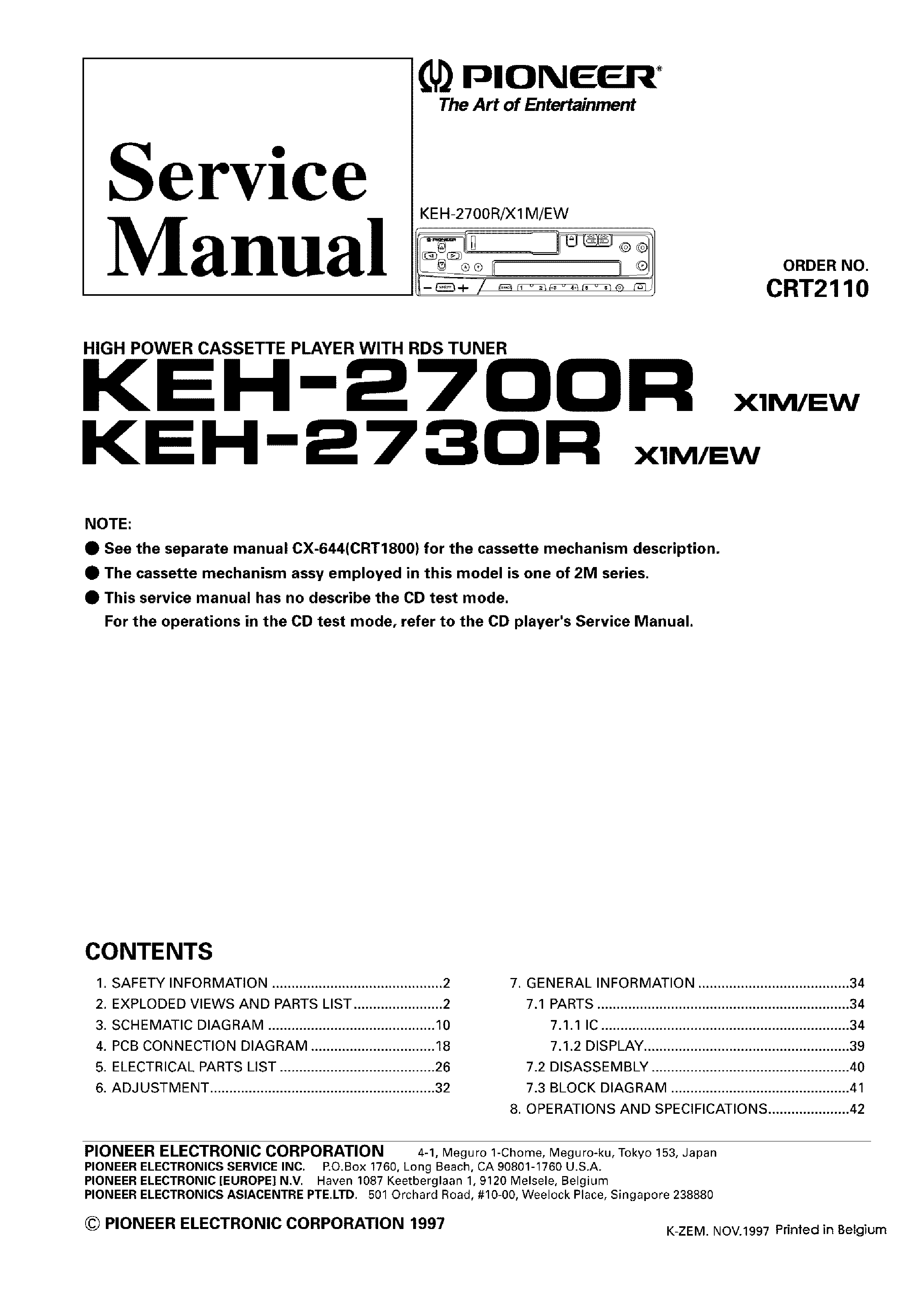 PIONEER KEH-2700R,2730R CRT2110 service manual (1st page)