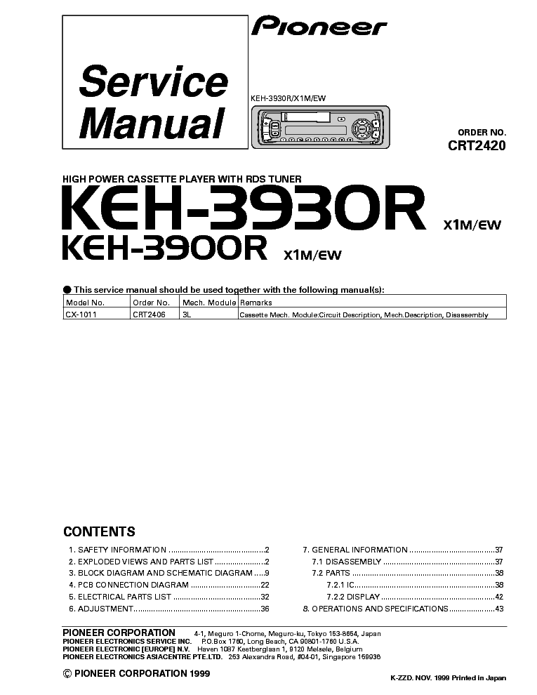 PIONEER KEH-3930R,3900R service manual (1st page)