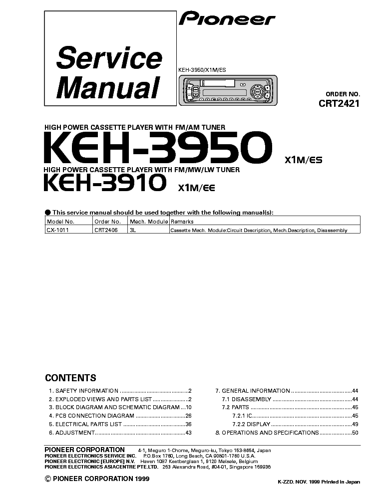 PIONEER KEH-3950,3910 service manual (1st page)