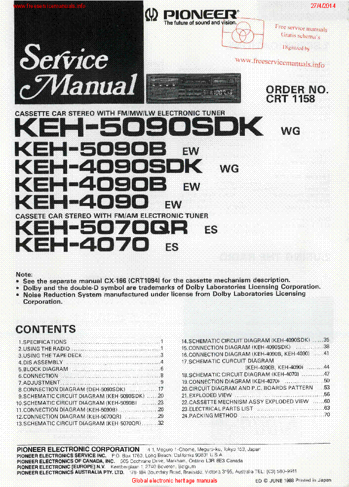 PIONEER KEH-5090SDK KEH-4090 KEH-5070 KEH-4070 SM service manual (1st page)
