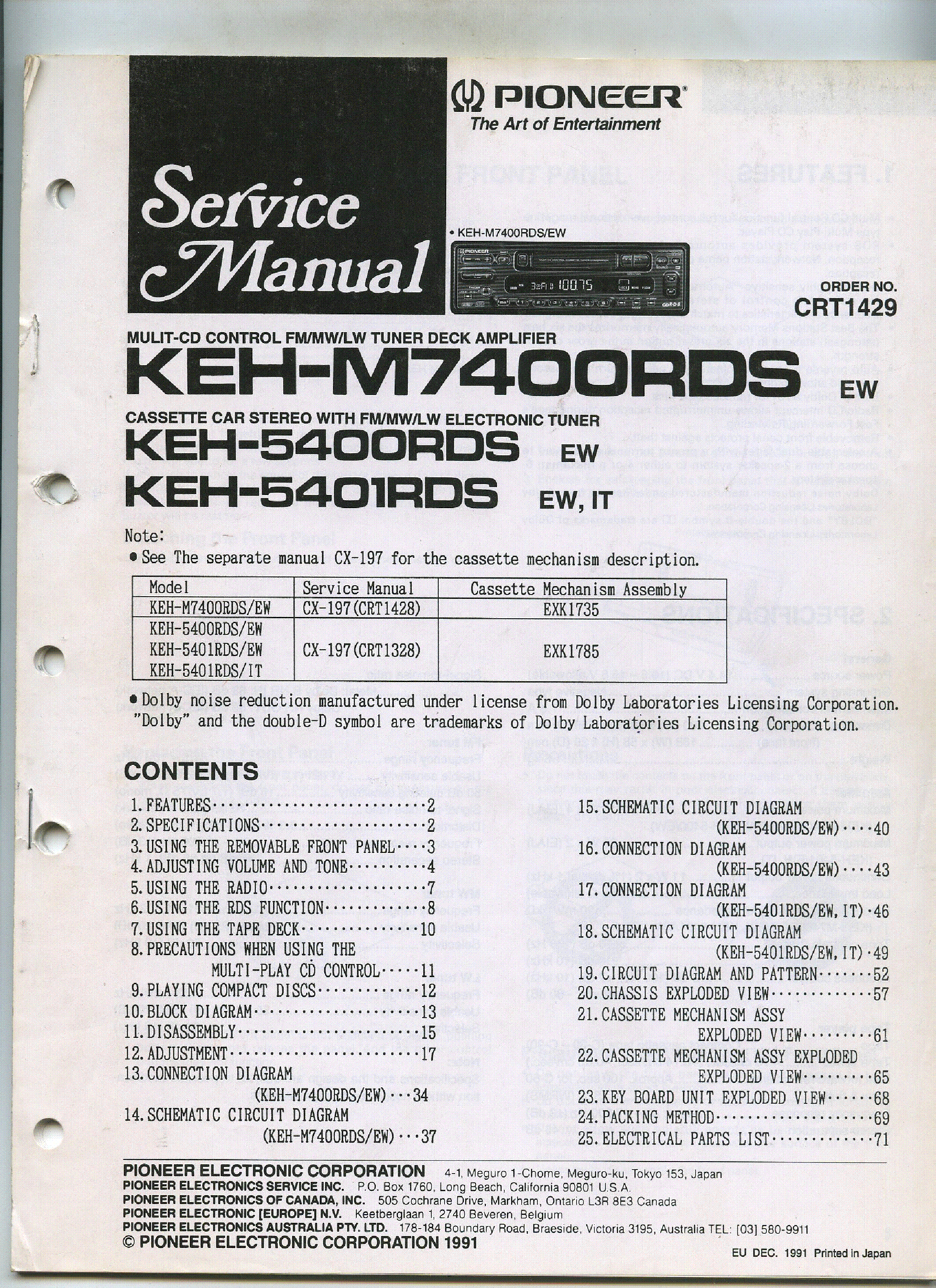 PIONEER KEH-5401RDS service manual (1st page)