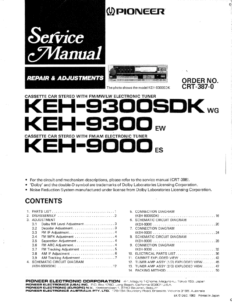 PIONEER KEH-9000 KEH-9300SDK SM CRT-387-0 service manual (1st page)