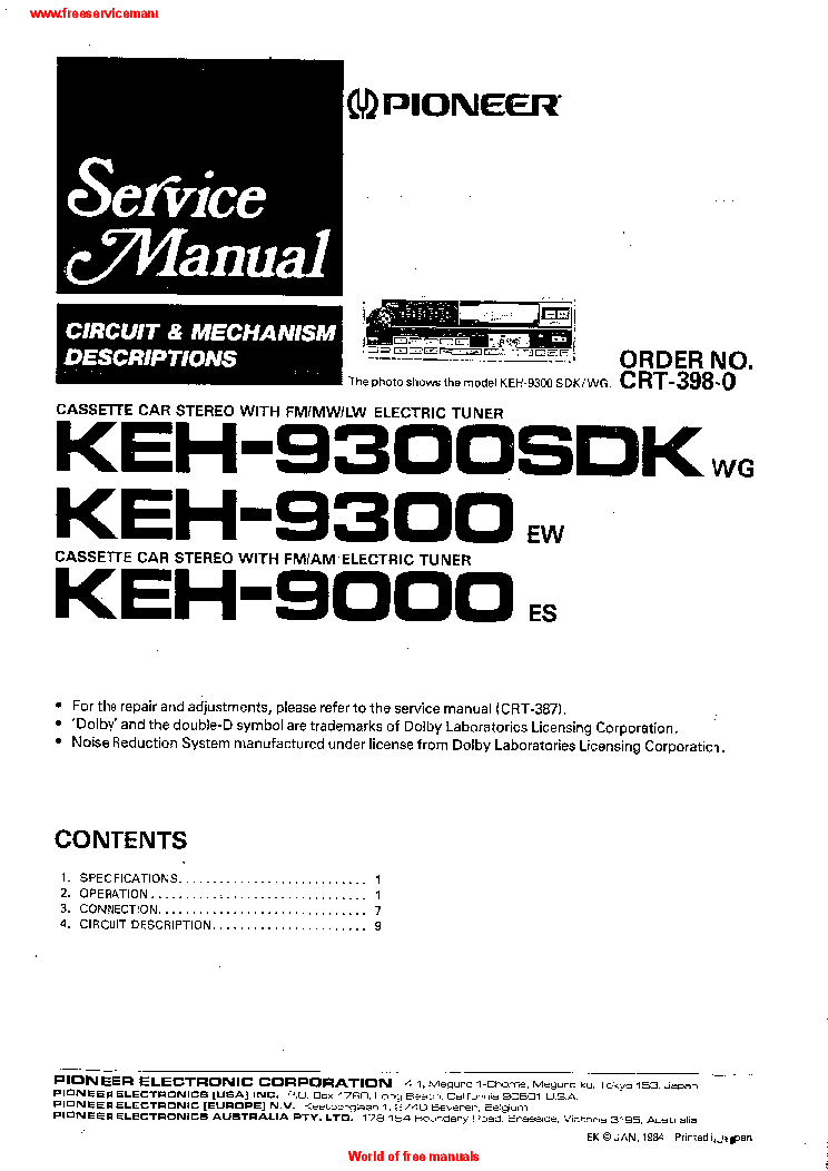 PIONEER KEH-9300SDK KEH-9000 SM service manual (1st page)