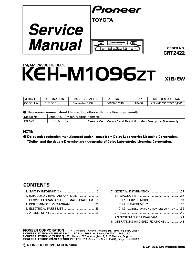 PIONEER KEH-M1096ZT service manual (1st page)