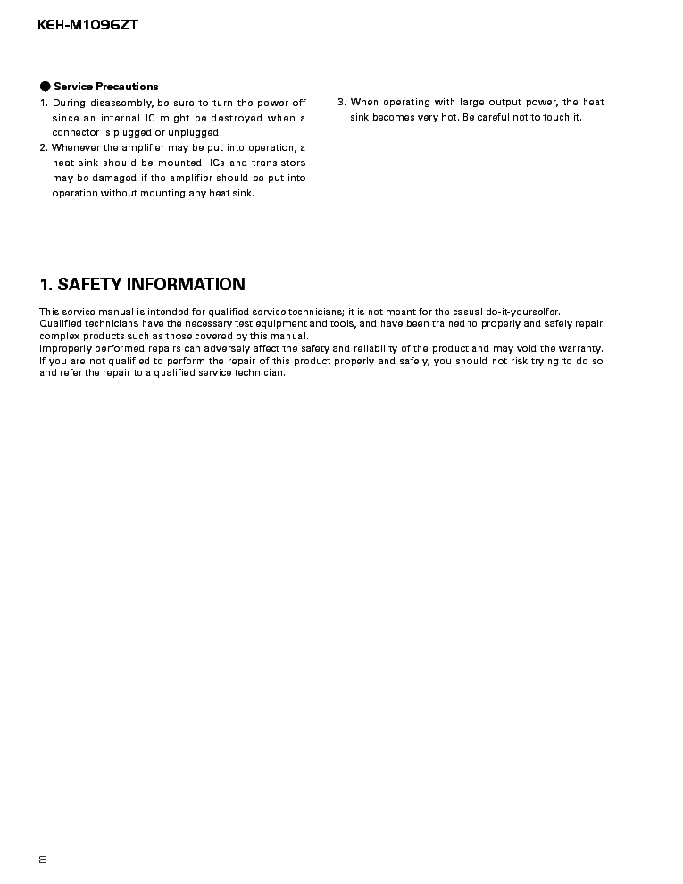 PIONEER KEH-M1096ZT service manual (2nd page)