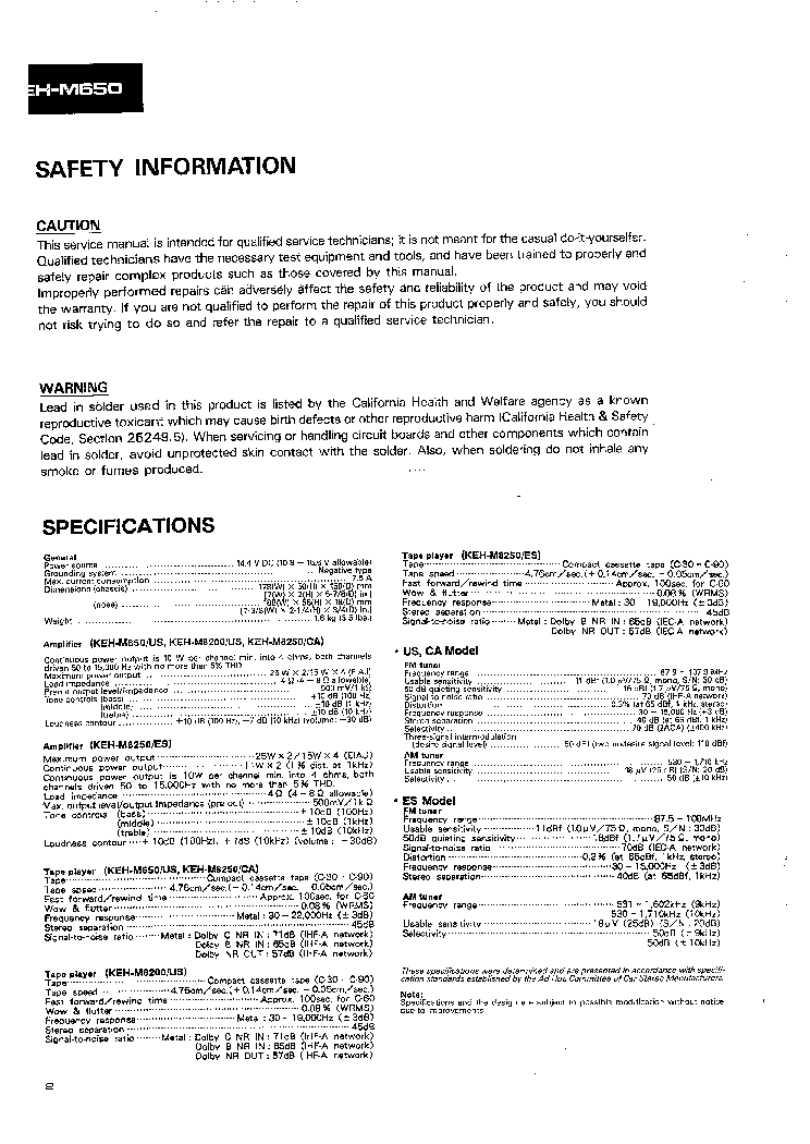 PIONEER KEH-M650 M8200 M8250 CRT1380 service manual (2nd page)
