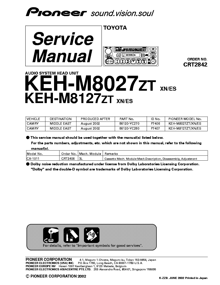 PIONEER KEH-M8027,KEH-M8127 service manual (1st page)
