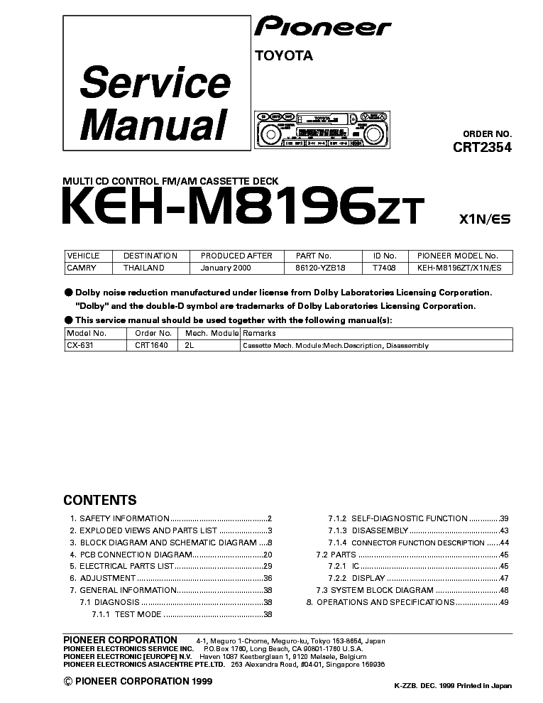 PIONEER KEH-M8196 service manual (1st page)