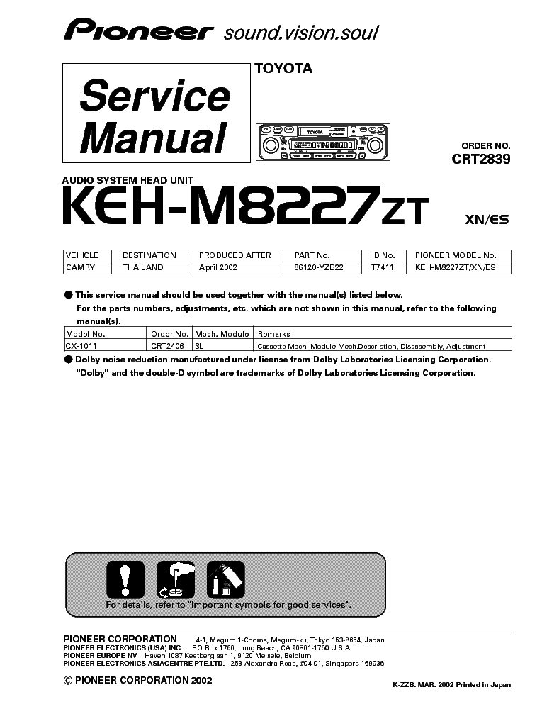 PIONEER KEH-M8227ZT service manual (1st page)