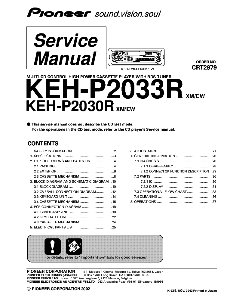 PIONEER KEH-P2033R P2030R CRT2979 service manual (1st page)