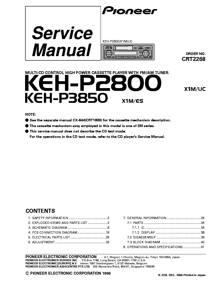 PIONEER KEH-P2800 P3850 SM service manual (1st page)