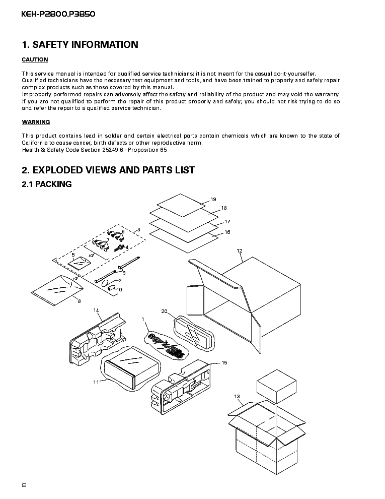 PIONEER KEH-P2800 P3850 SM service manual (2nd page)