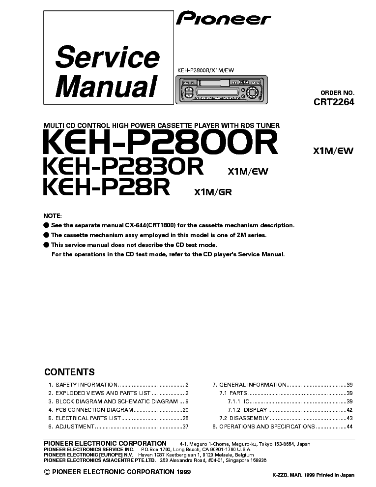 PIONEER KEH-P28R-P2800R-P2830R service manual (1st page)