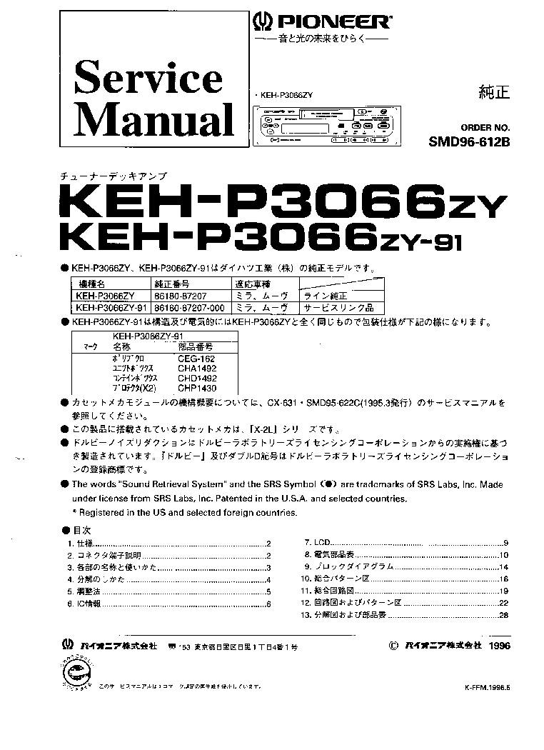 PIONEER KEH-P3066 service manual (1st page)
