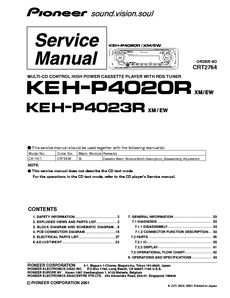 PIONEER KEH-P4020R,KEH-P4023R service manual (1st page)