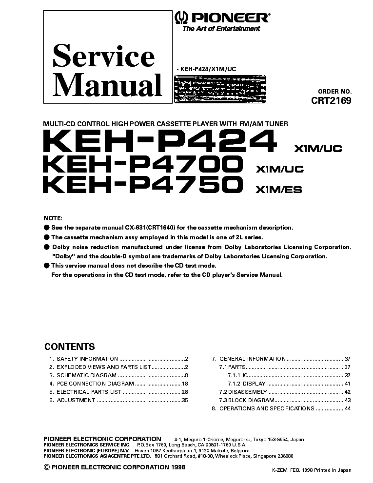 PIONEER KEH-P424,4700,4750 service manual (1st page)