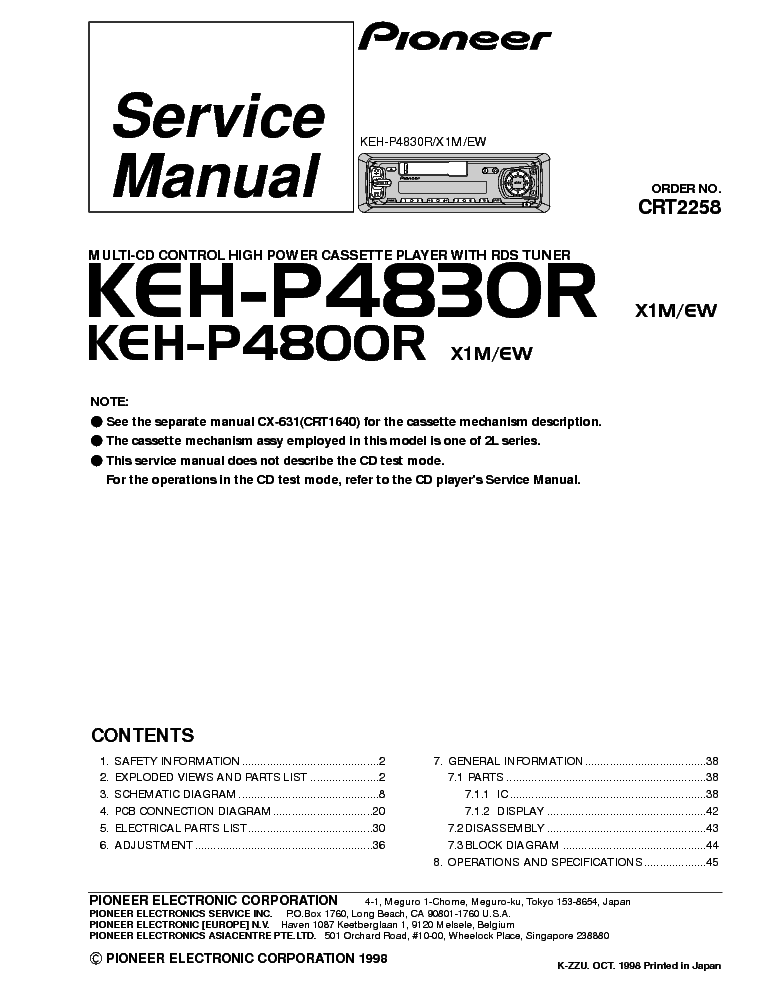 PIONEER KEH-P4830R,P4800R service manual (1st page)