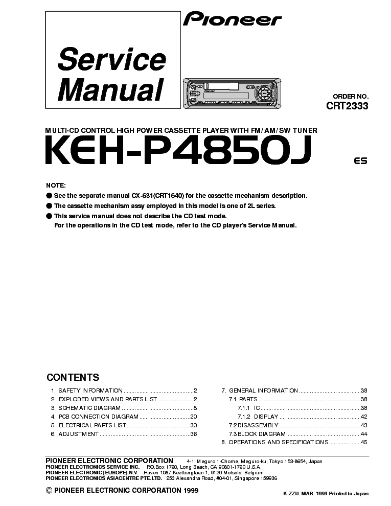 PIONEER KEH-P4850J service manual (1st page)