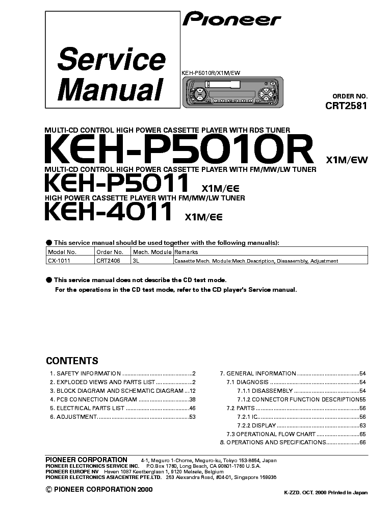 PIONEER KEH-P5010R,P5011,4011 service manual (1st page)