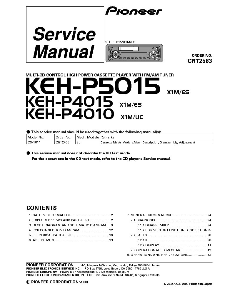 PIONEER KEH-P5015,4015 service manual (1st page)