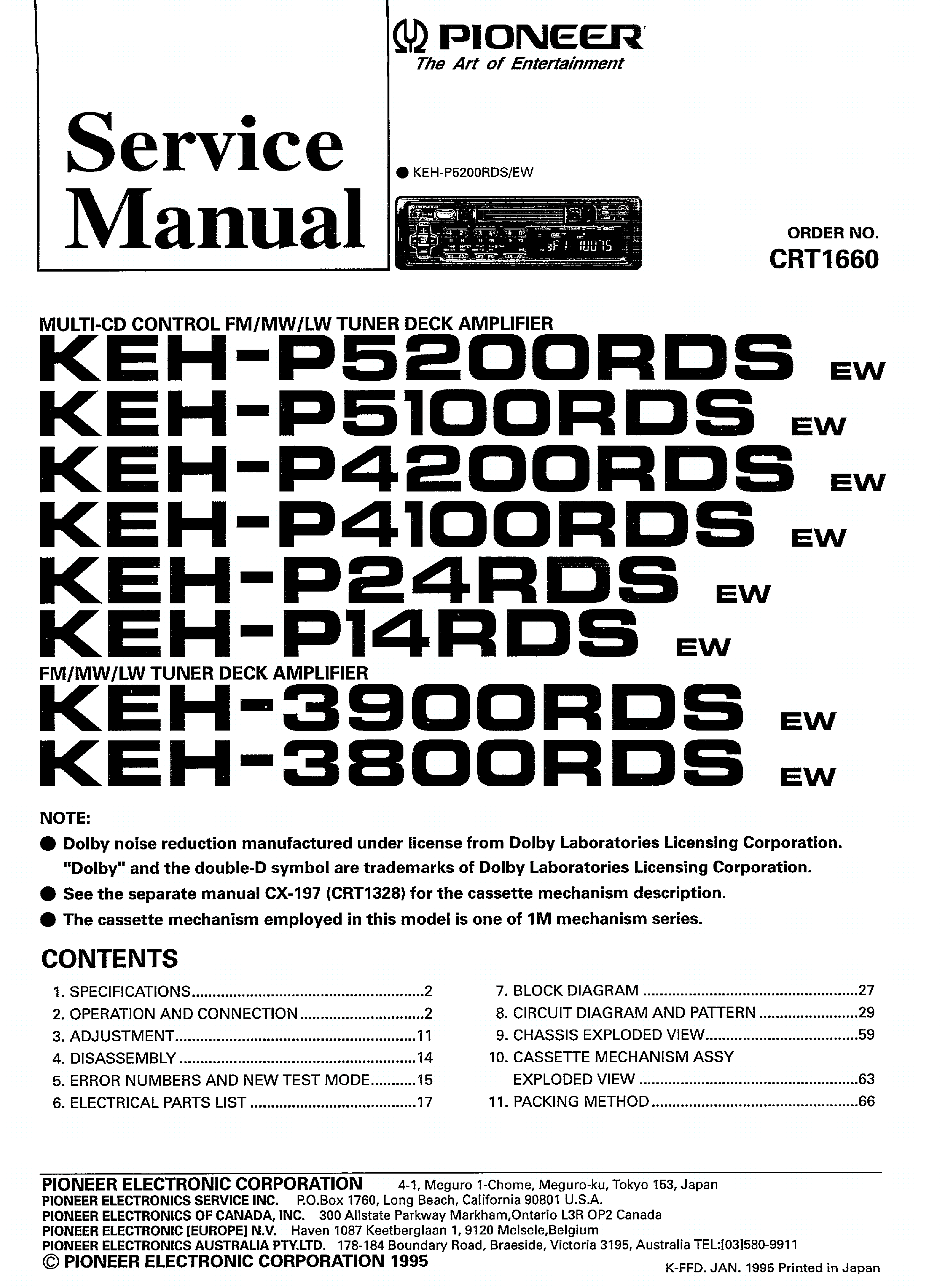 PIONEER KEH-P5200RDS P5100RDS P4200RDS P4100RDS service manual (1st page)
