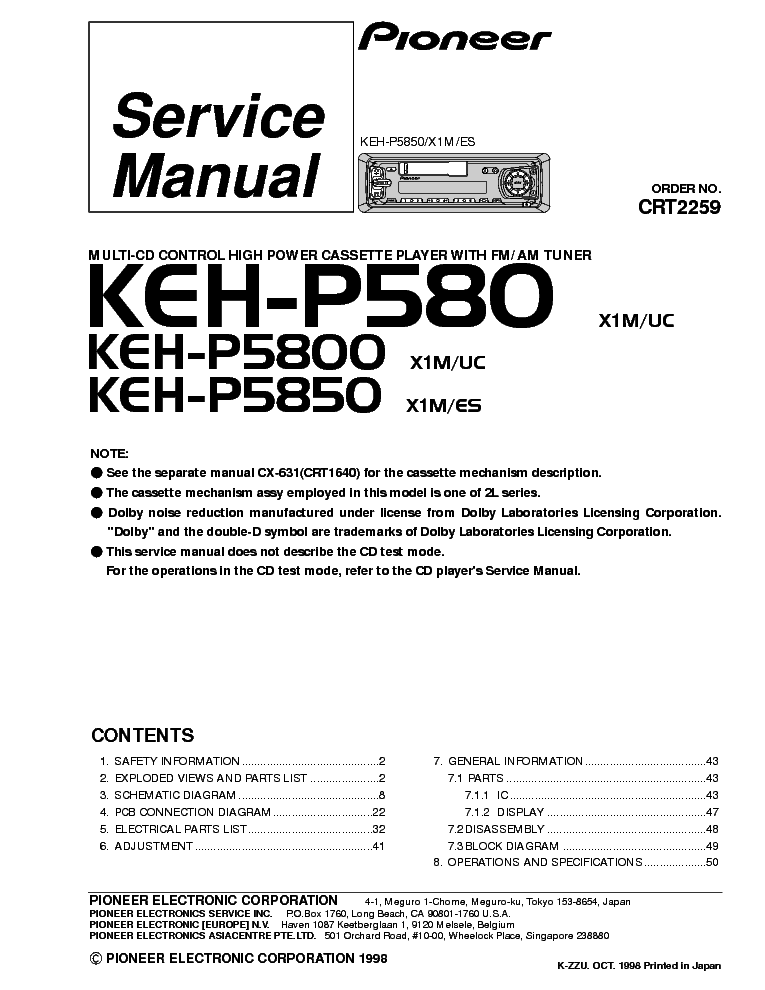 PIONEER KEH-P580,5800,5850 service manual (1st page)
