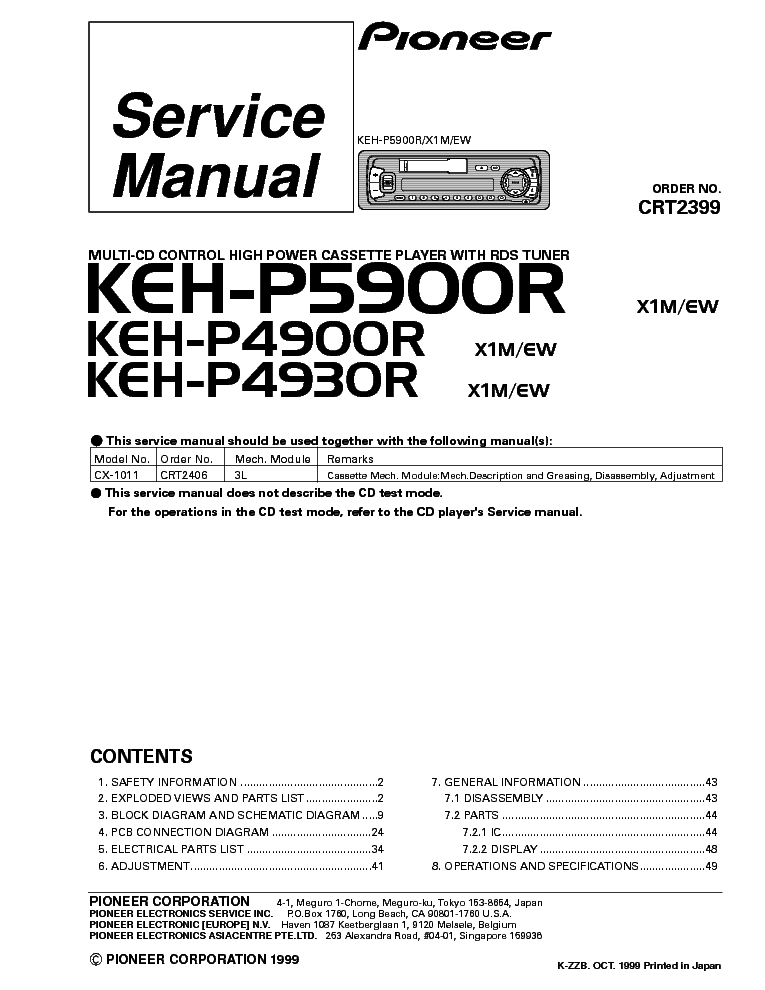PIONEER KEH-P5900R P4900R P4930R-CRT2399-1 service manual (1st page)