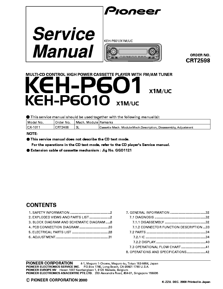 PIONEER KEH-P601,P6010 service manual (1st page)
