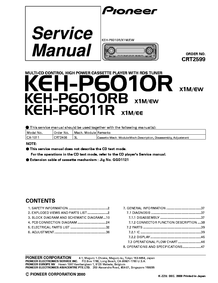 PIONEER KEH-P6010R,P6011 service manual (1st page)