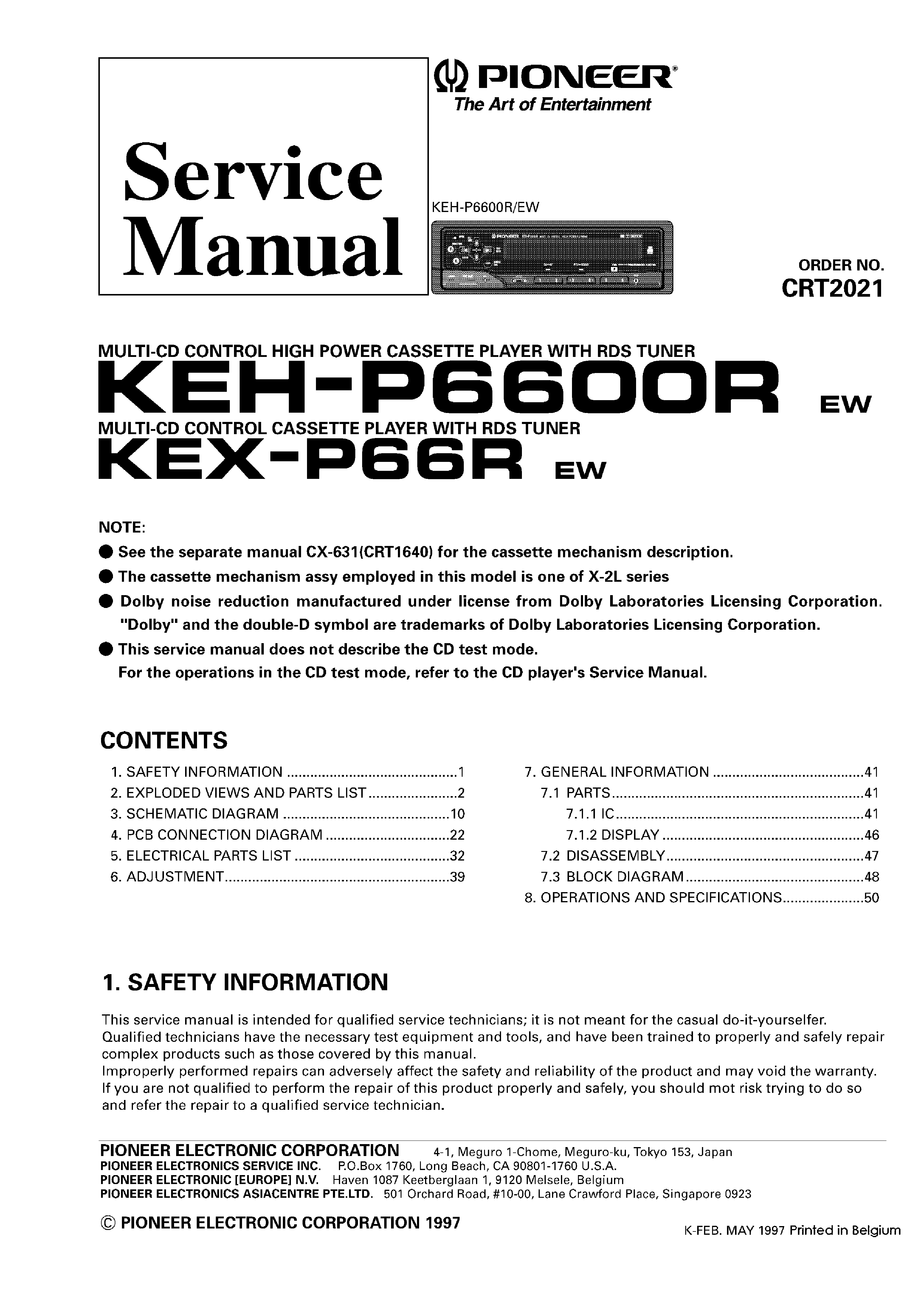 PIONEER KEH-P6600R P66R CRT2021 service manual (1st page)