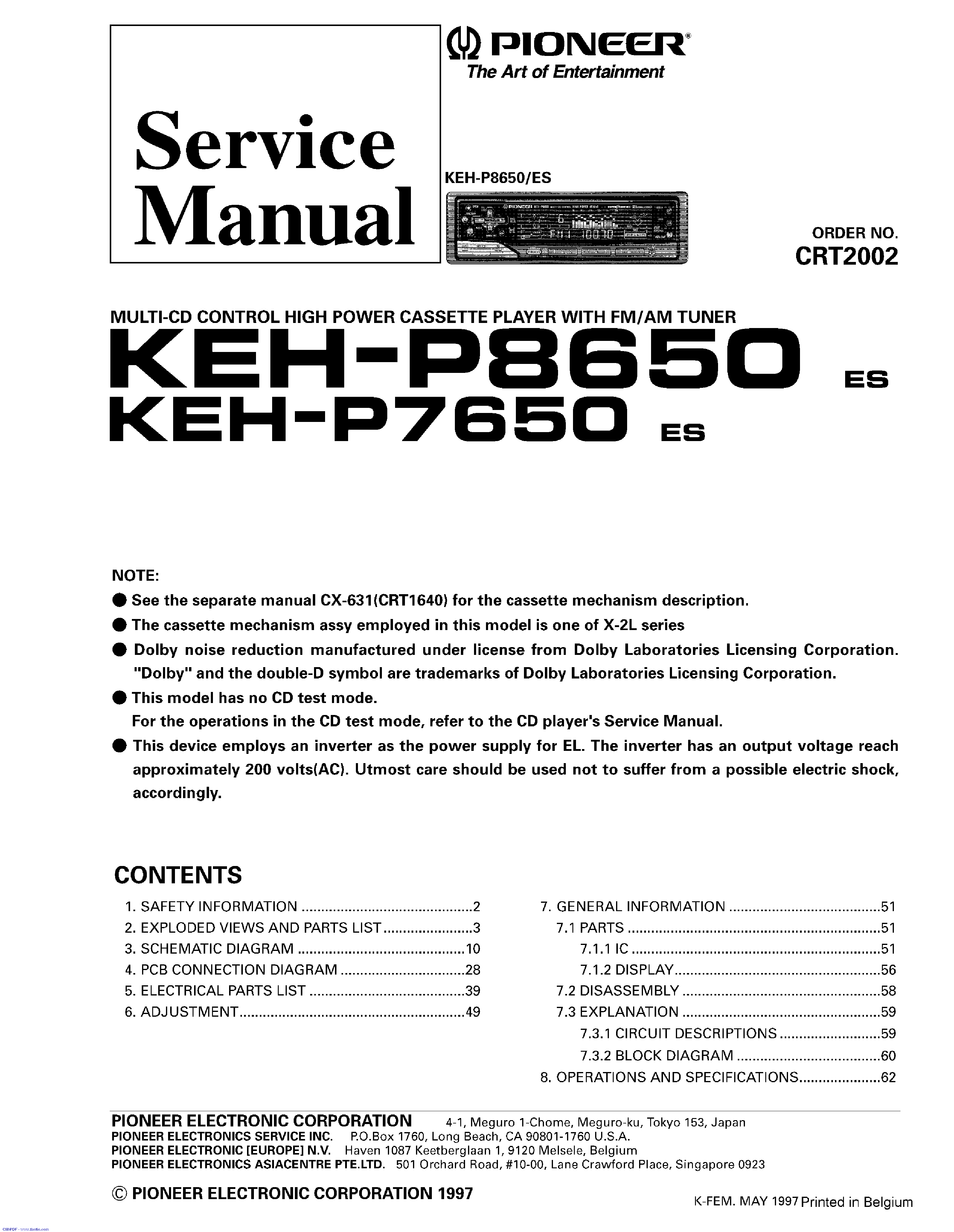 PIONEER KEH-P7650 P8650 service manual (1st page)