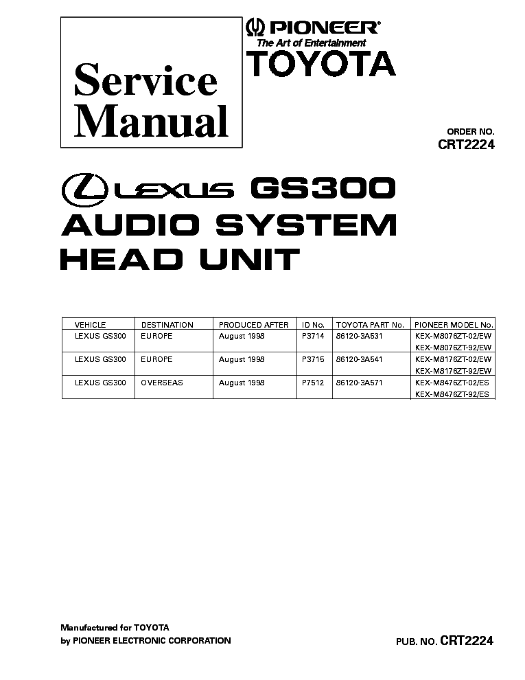 PIONEER KEX-M8076 KEX-M8176 EX-M8476 GS300 TOYOTA SM service manual (1st page)